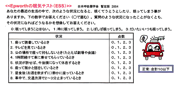 Epworthの眠気テスト(ESS)